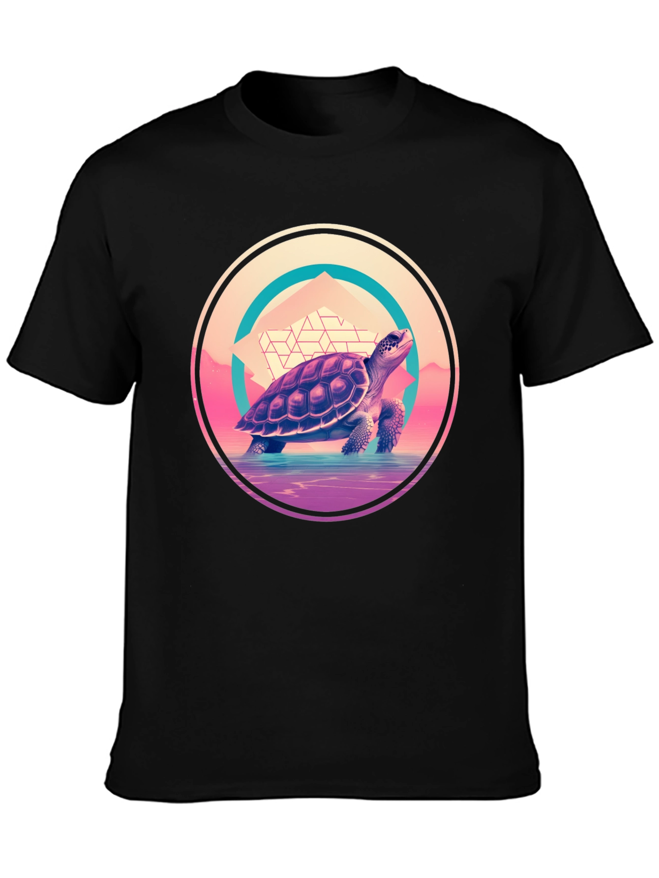Camiseta Negra con Diseño de Tortuga Retro