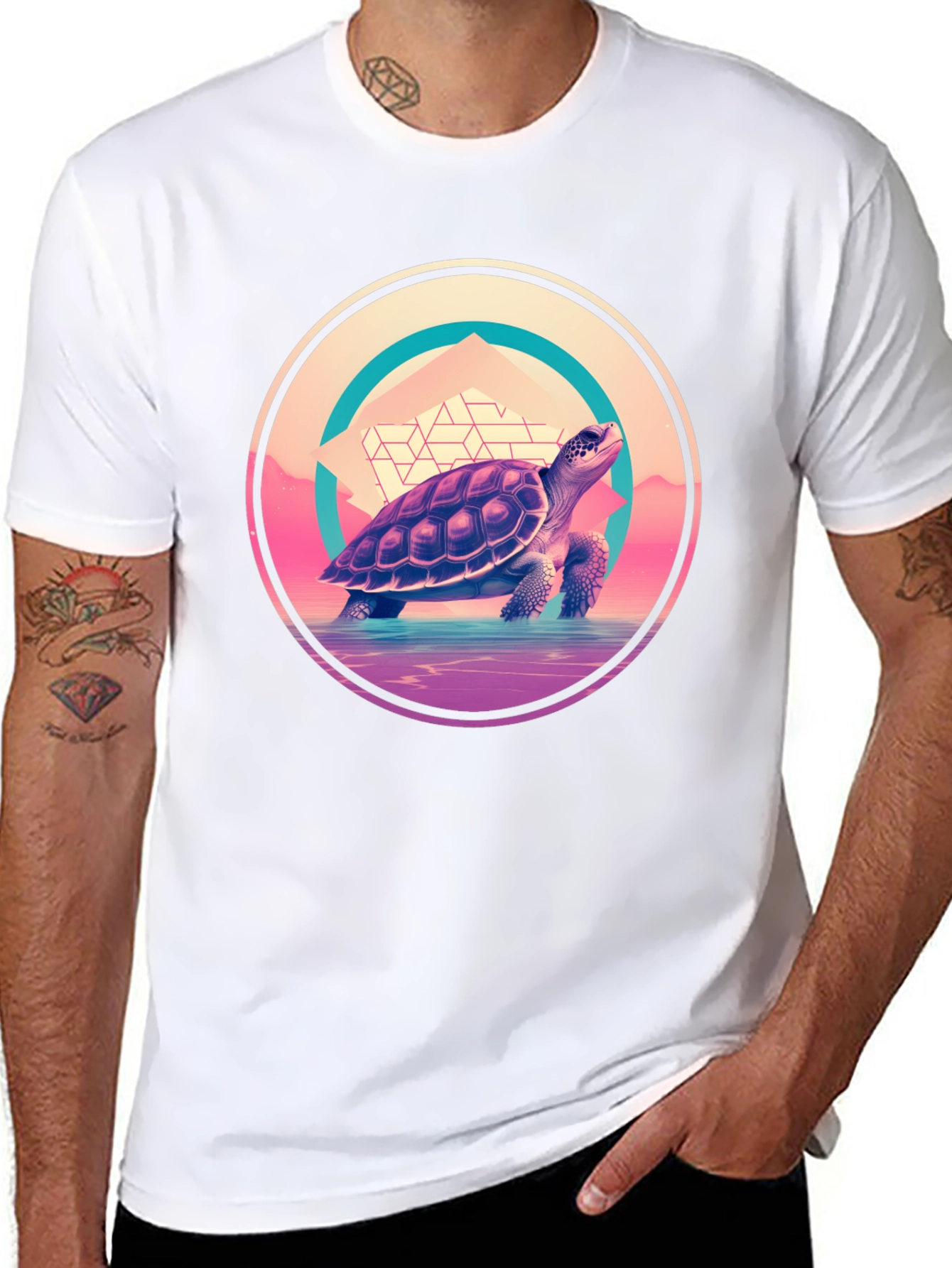 Camiseta Negra con Diseño de Tortuga Retro