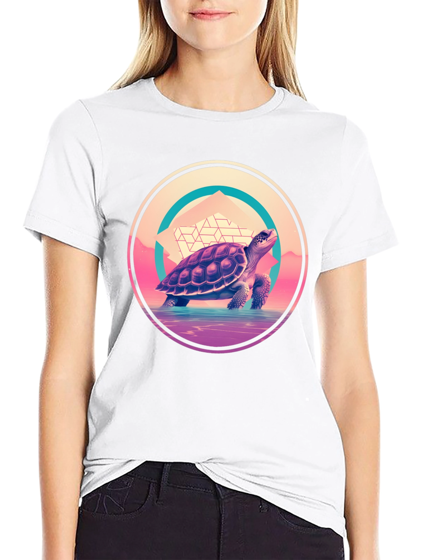 Camiseta Negra con Diseño de Tortuga Retro