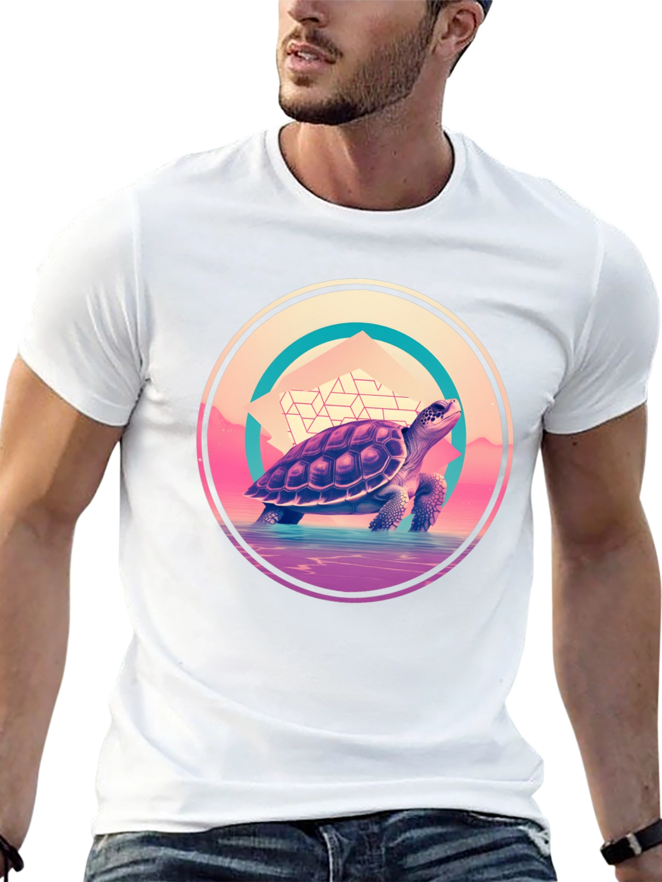 Camiseta Negra con Diseño de Tortuga Retro