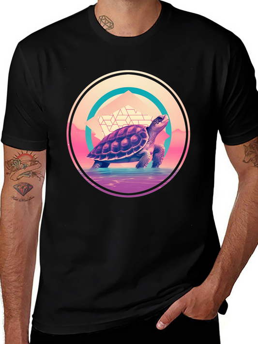 Camiseta Negra con Diseño de Tortuga Retro