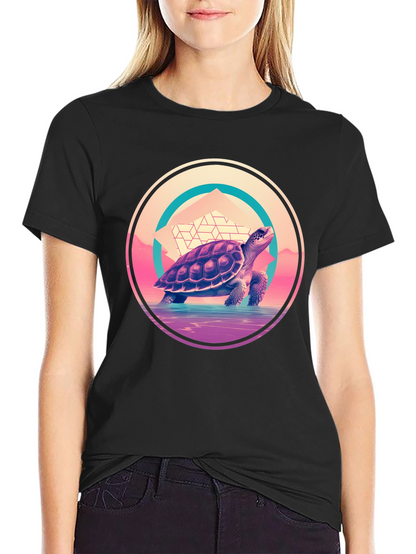 Camiseta Negra con Diseño de Tortuga Retro