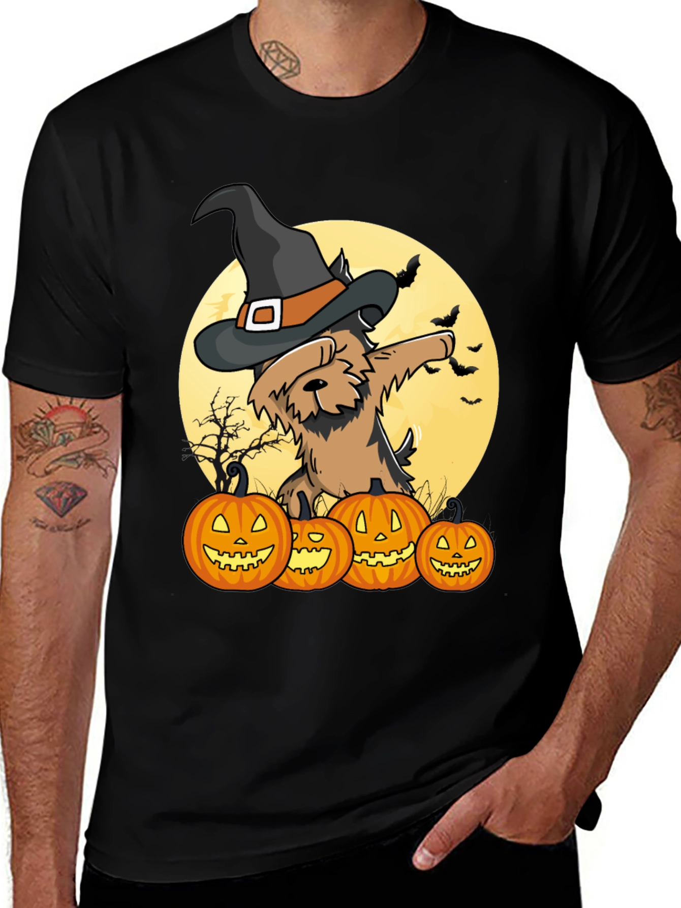 Camiseta Halloween Perro Bruja Calabazas