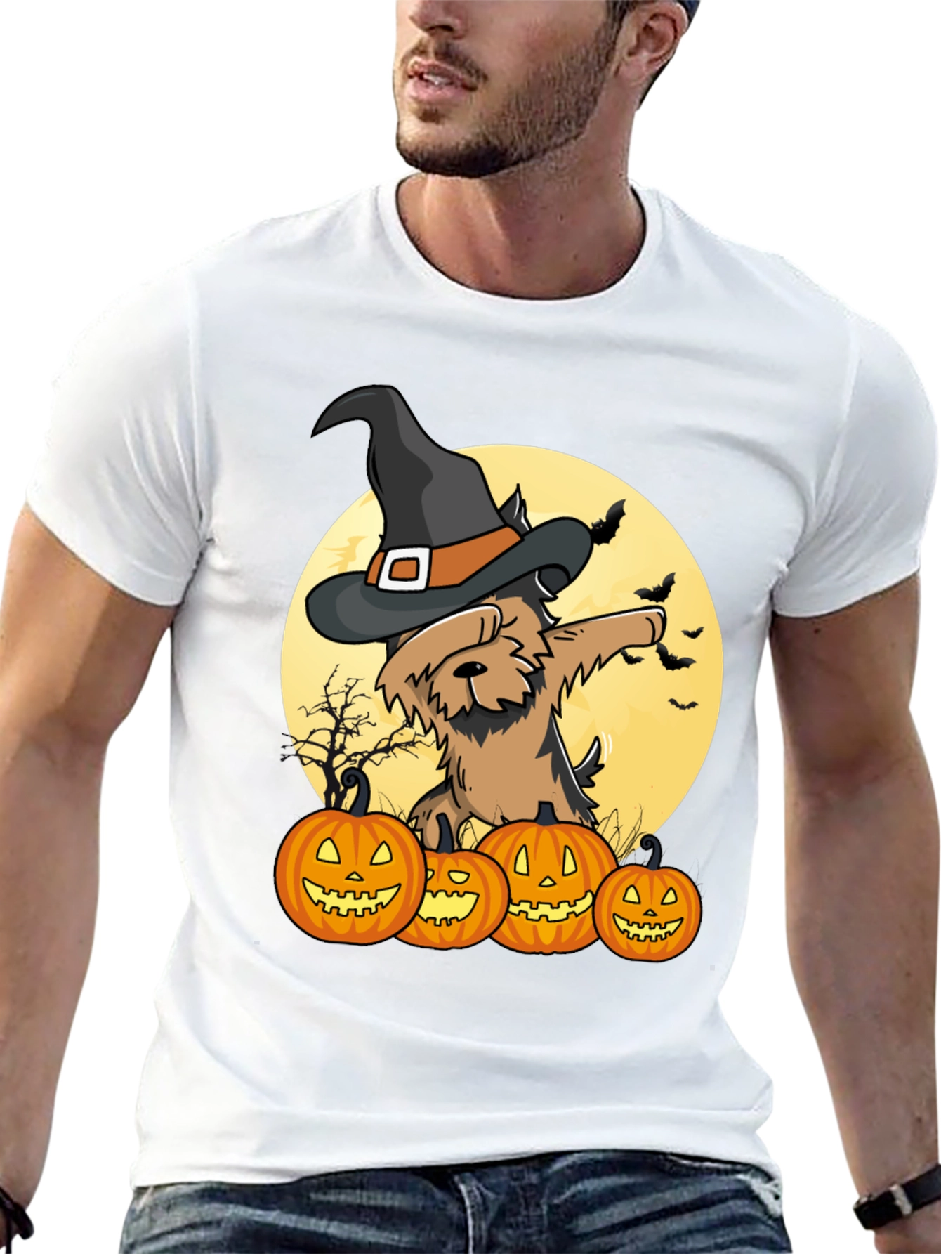 Camiseta Halloween Perro Bruja Calabazas