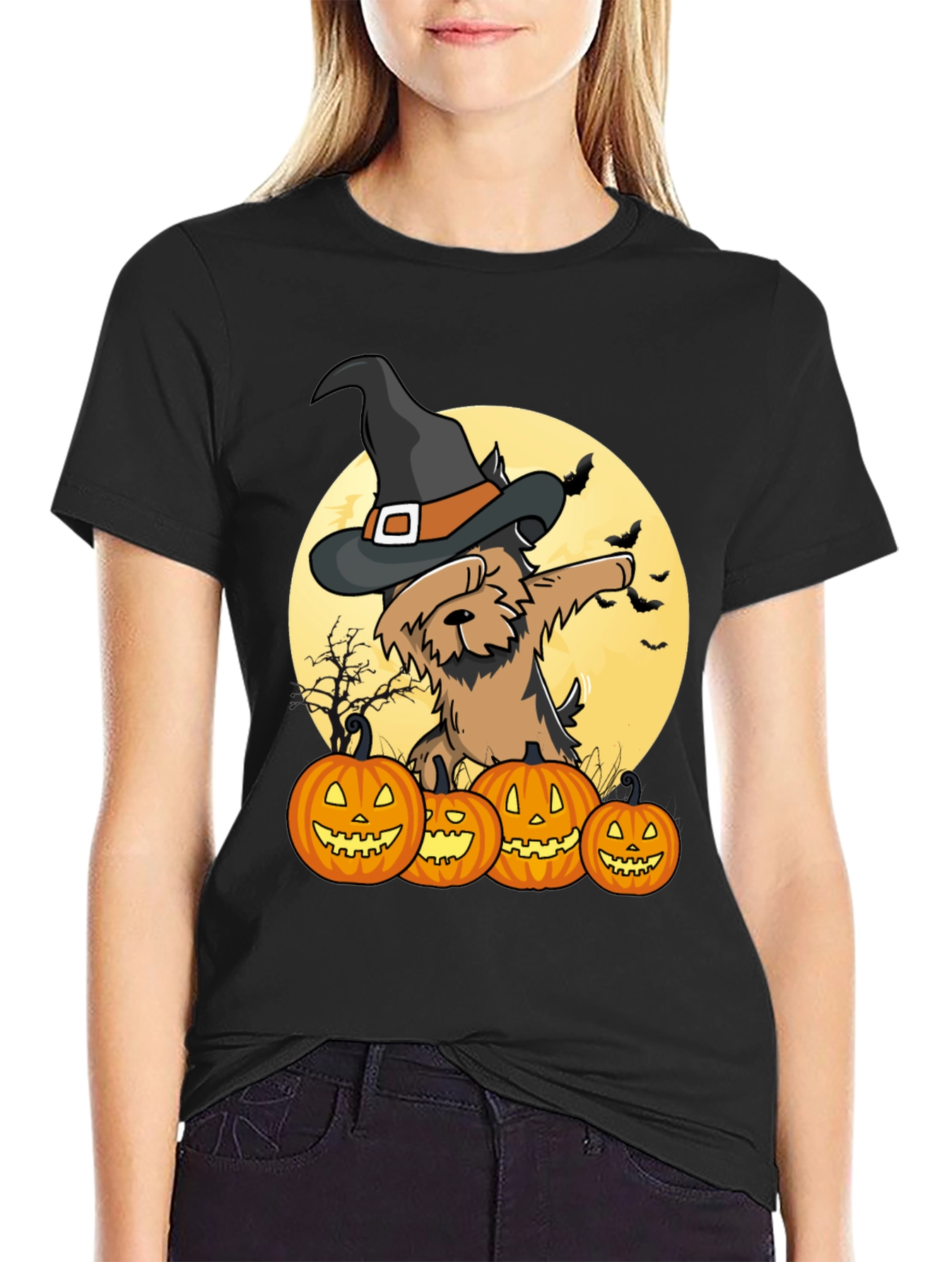 Camiseta Halloween Perro Bruja Calabazas