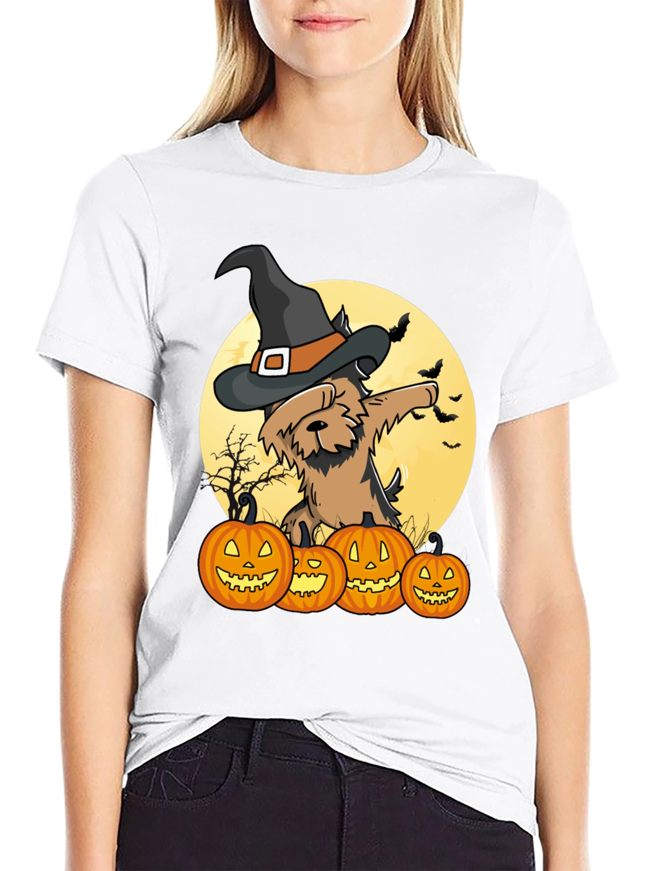 Camiseta Halloween Perro Bruja Calabazas