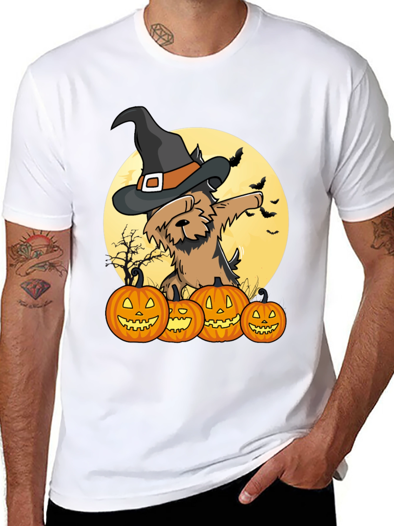 Camiseta Halloween Perro Bruja Calabazas