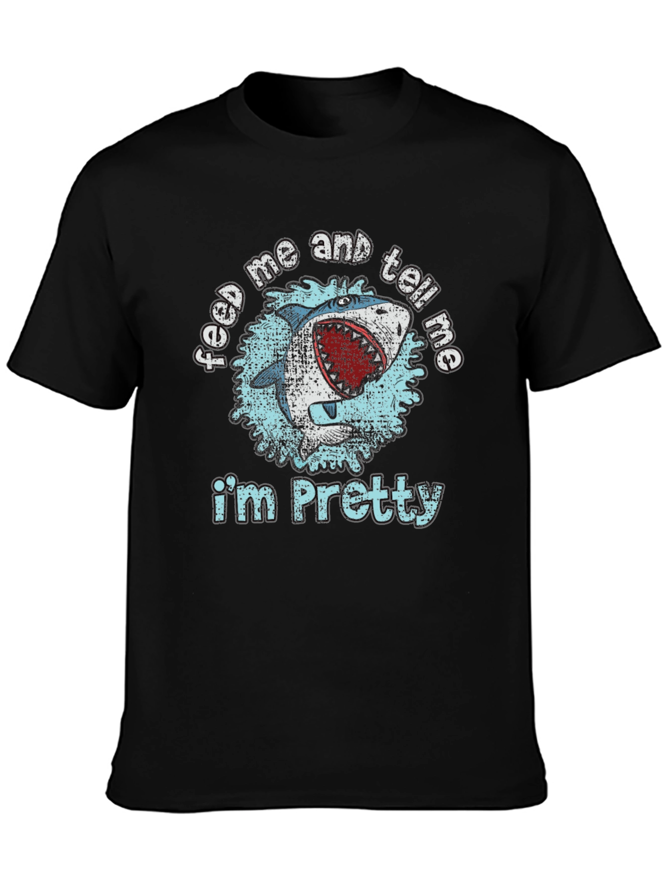 Camiseta Negra con Diseño de Tiburón Feed Me