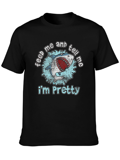 Camiseta Negra con Diseño de Tiburón Feed Me