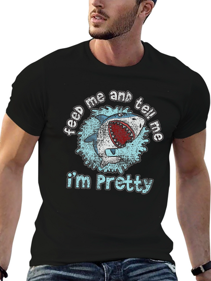 Camiseta Negra con Diseño de Tiburón Feed Me