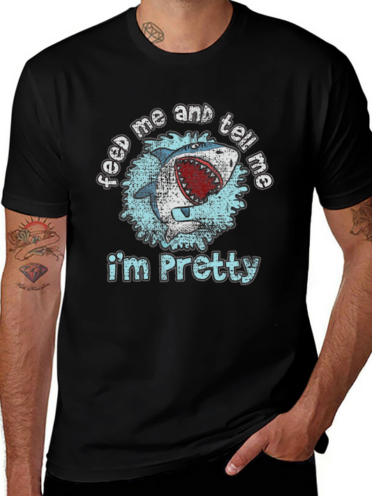 Camiseta Negra con Diseño de Tiburón Feed Me