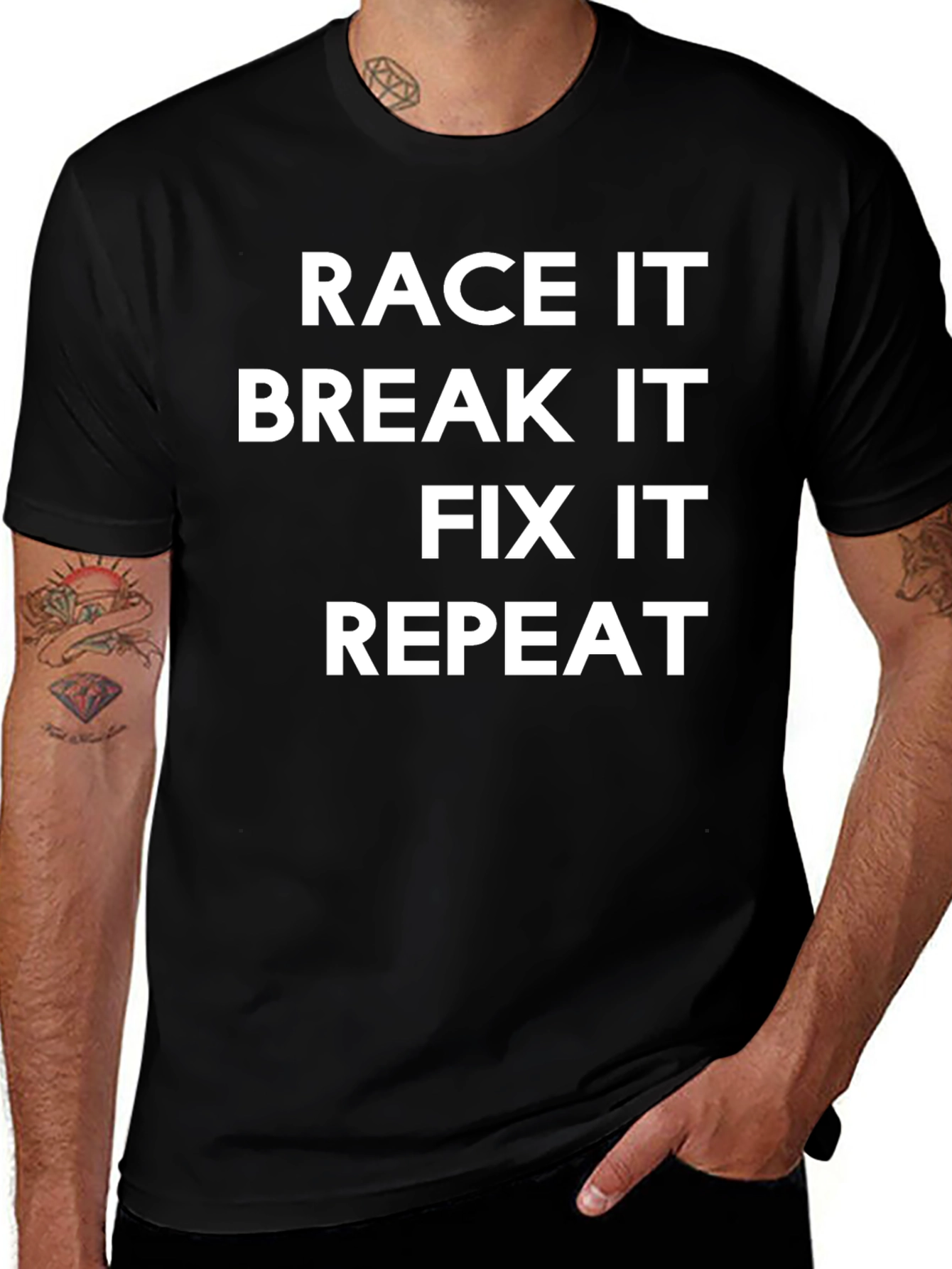Camiseta Negra: Race It Break It Fix It Repeat