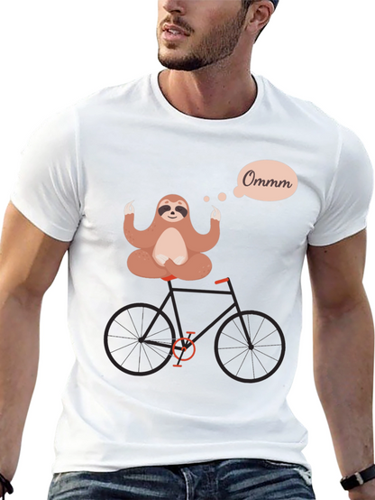 Camiseta Negra con Diseño de Perezoso Meditando en Bici