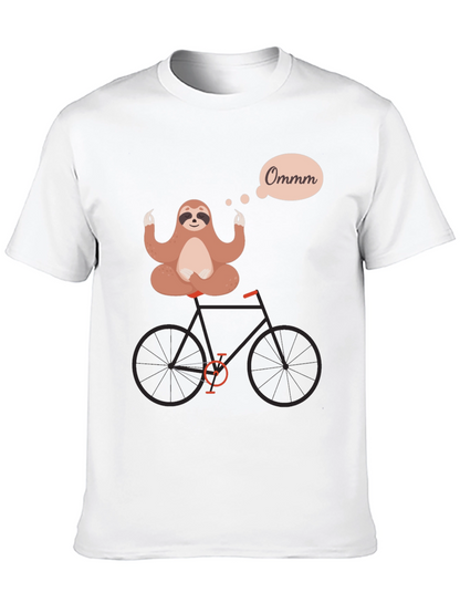 Camiseta Negra con Diseño de Perezoso Meditando en Bici