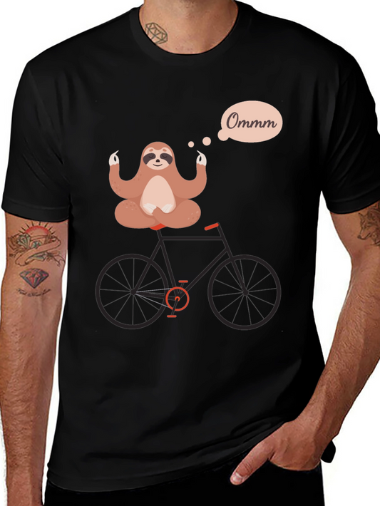 Camiseta Negra con Diseño de Perezoso Meditando en Bici