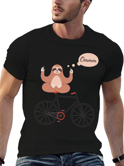 Camiseta Negra con Diseño de Perezoso Meditando en Bici