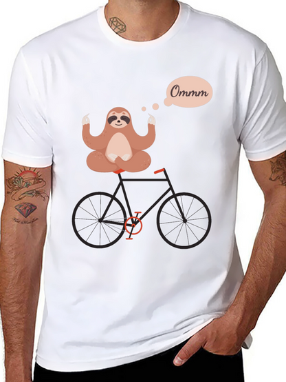 Camiseta Negra con Diseño de Perezoso Meditando en Bici