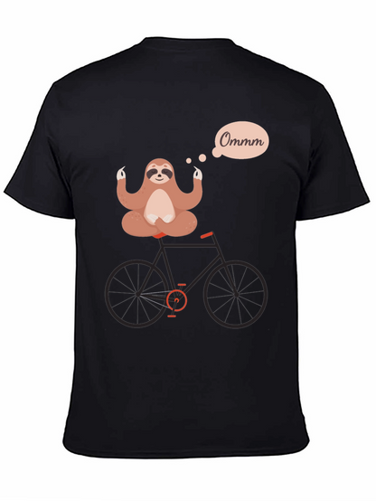 Camiseta Negra con Diseño de Perezoso Meditando en Bici
