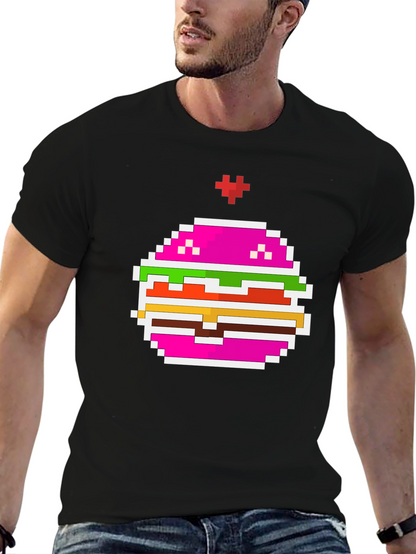 Camiseta Negra con Diseño de Hamburguesa Pixelada