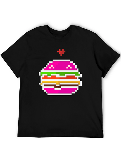 Camiseta Negra con Diseño de Hamburguesa Pixelada