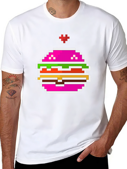 Camiseta Negra con Diseño de Hamburguesa Pixelada