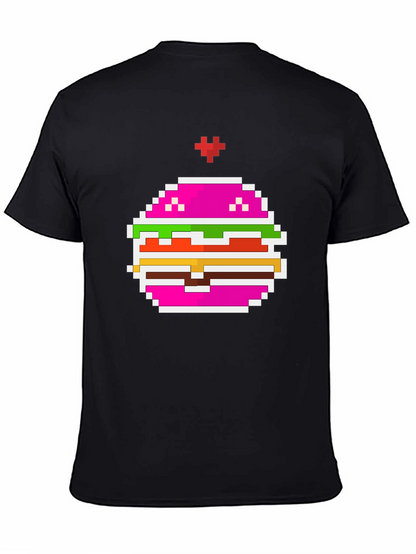 Camiseta Negra con Diseño de Hamburguesa Pixelada