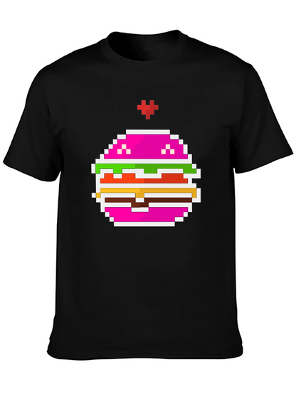 Camiseta Negra con Diseño de Hamburguesa Pixelada