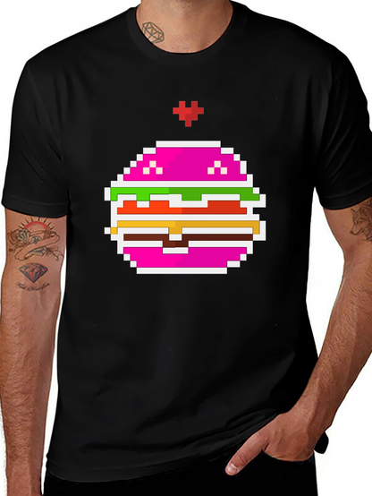 Camiseta Negra con Diseño de Hamburguesa Pixelada