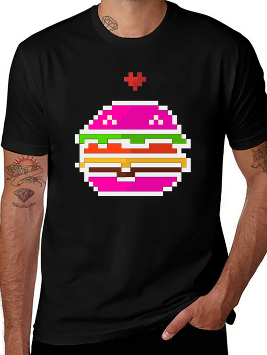 Camiseta Negra con Diseño de Hamburguesa Pixelada