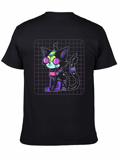 Camiseta Negra con Diseño de Gato Cibernético