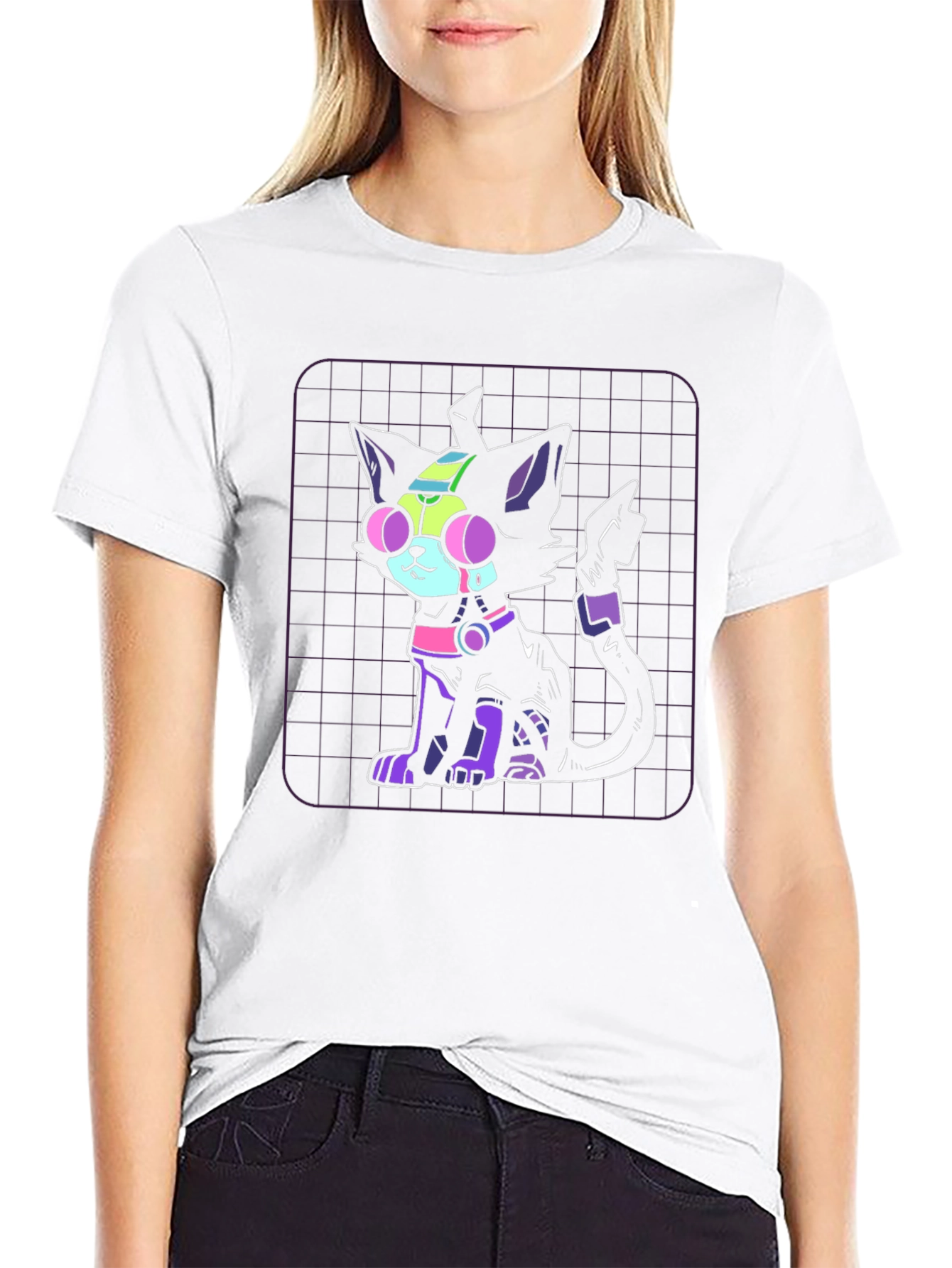 Camiseta Negra con Diseño de Gato Cibernético