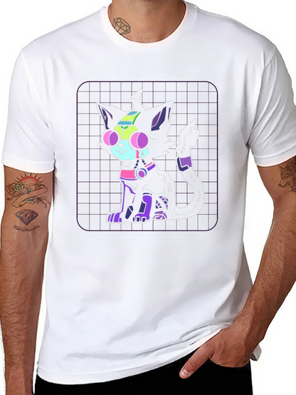 Camiseta Negra con Diseño de Gato Cibernético
