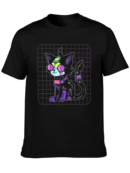 Camiseta Negra con Diseño de Gato Cibernético