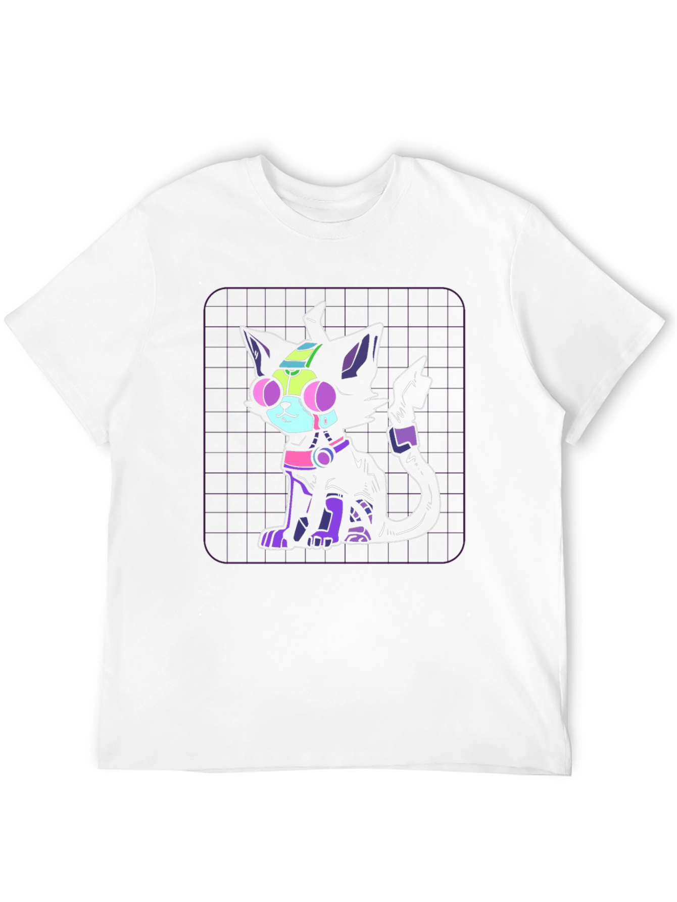 Camiseta Negra con Diseño de Gato Cibernético