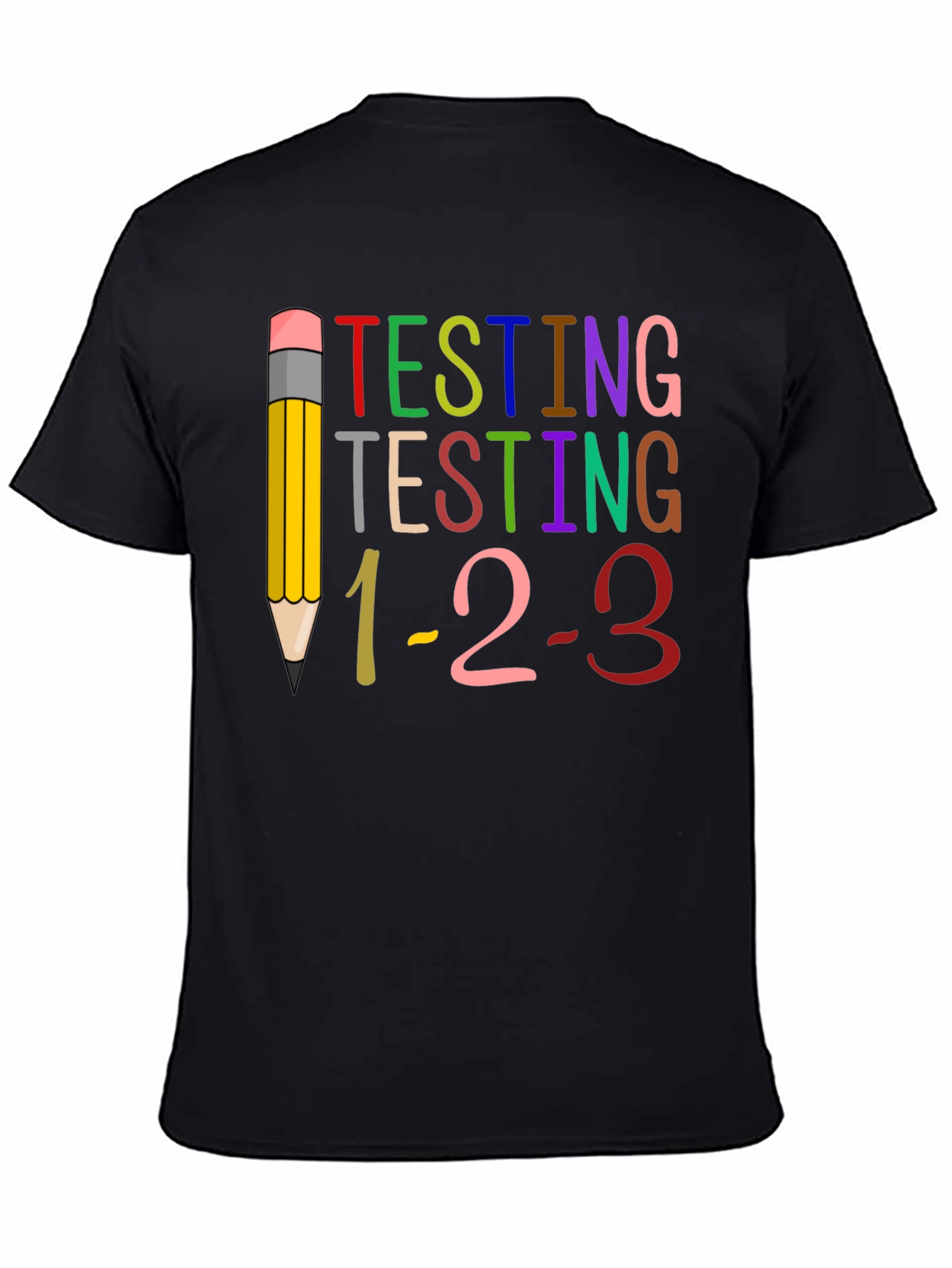 Camiseta Negra Testing 1-2-3 para Profesores