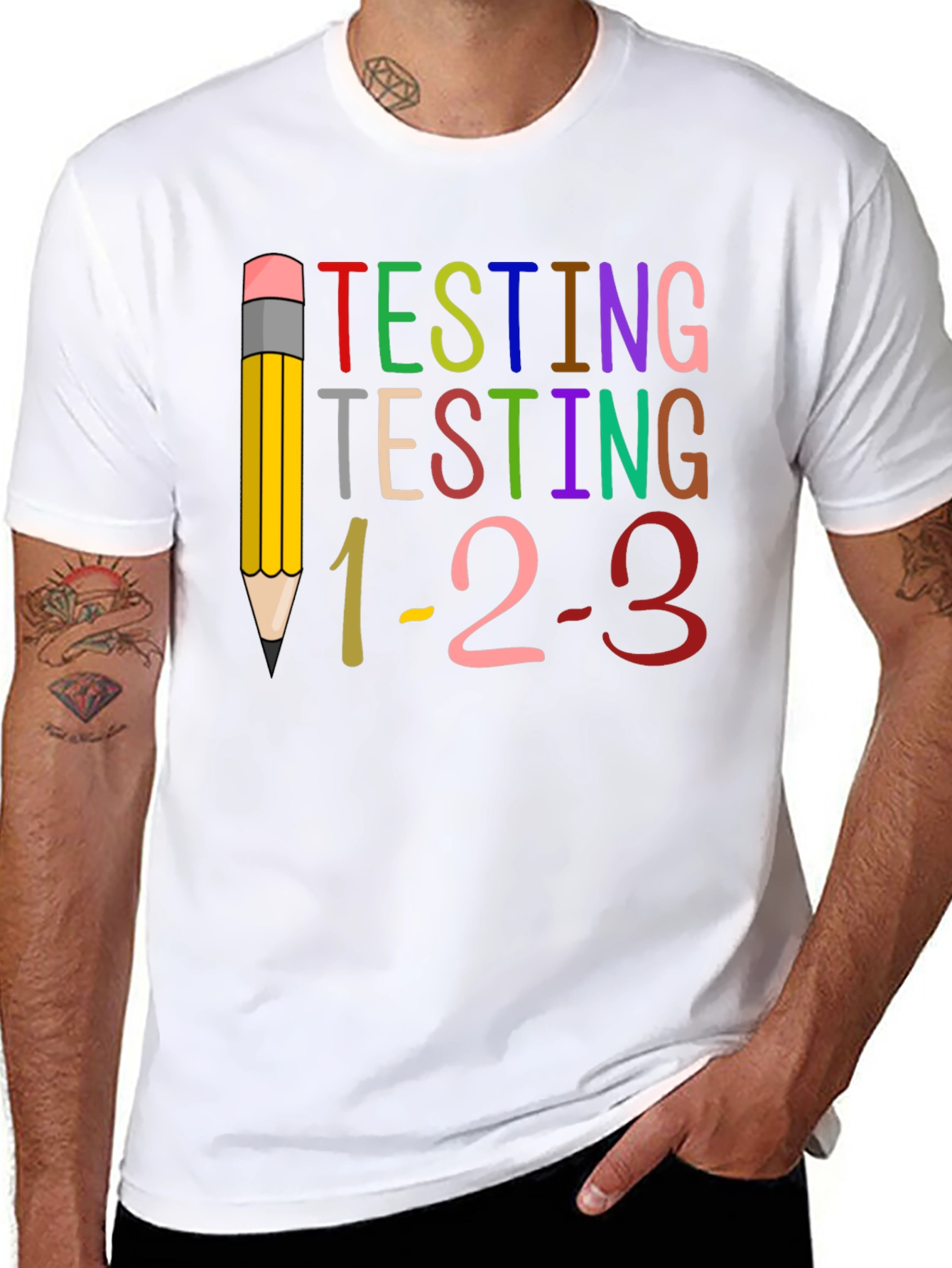 Camiseta Negra Testing 1-2-3 para Profesores