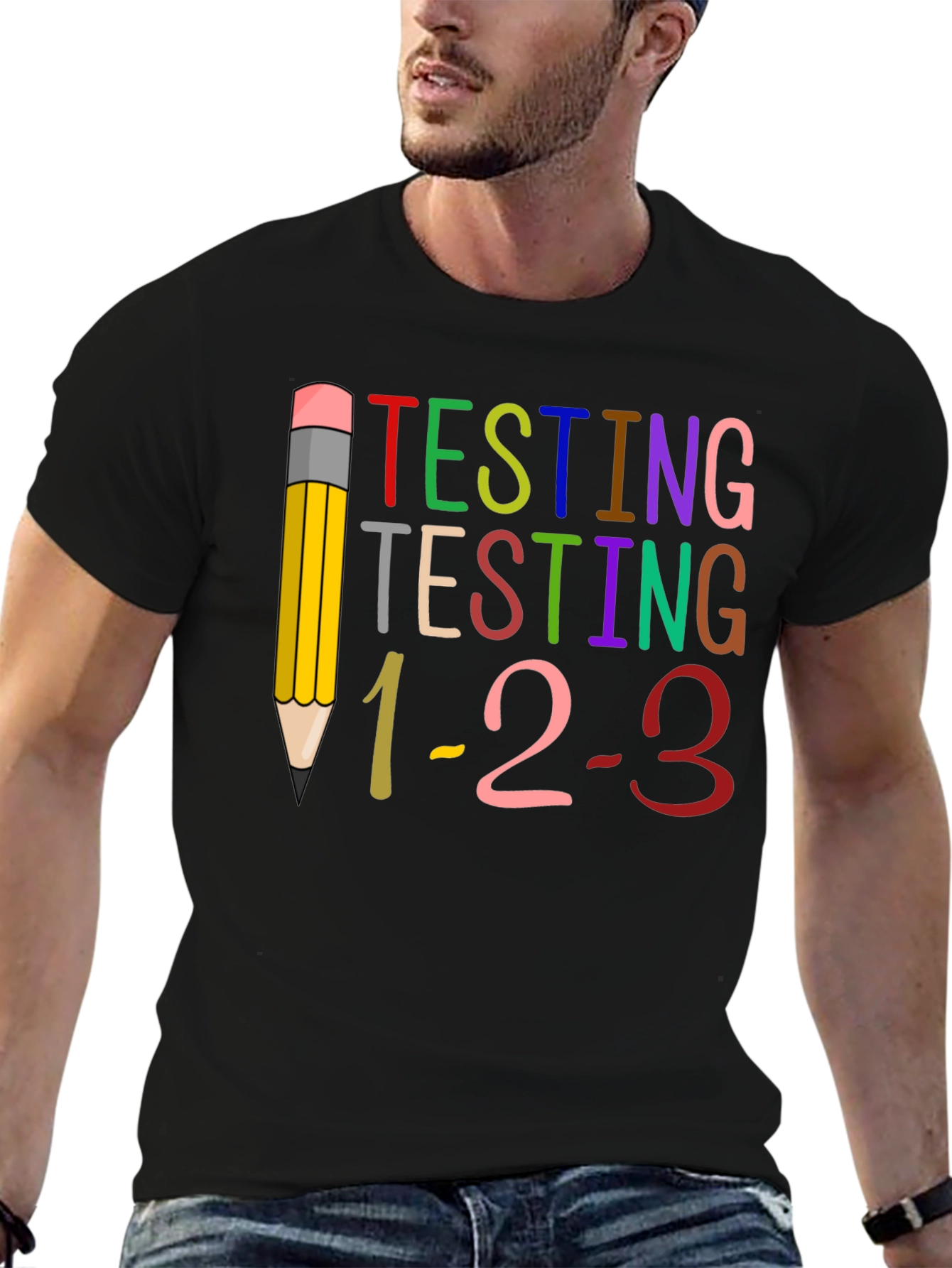 Camiseta Negra Testing 1-2-3 para Profesores