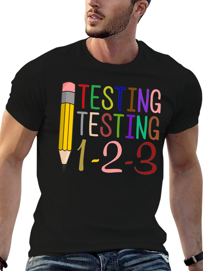 Camiseta Negra Testing 1-2-3 para Profesores
