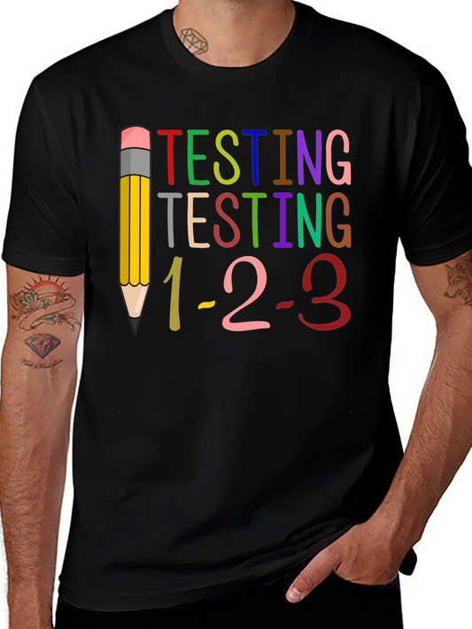 Camiseta Negra Testing 1-2-3 para Profesores
