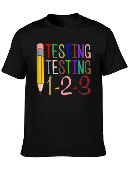 Camiseta Negra Testing 1-2-3 para Profesores