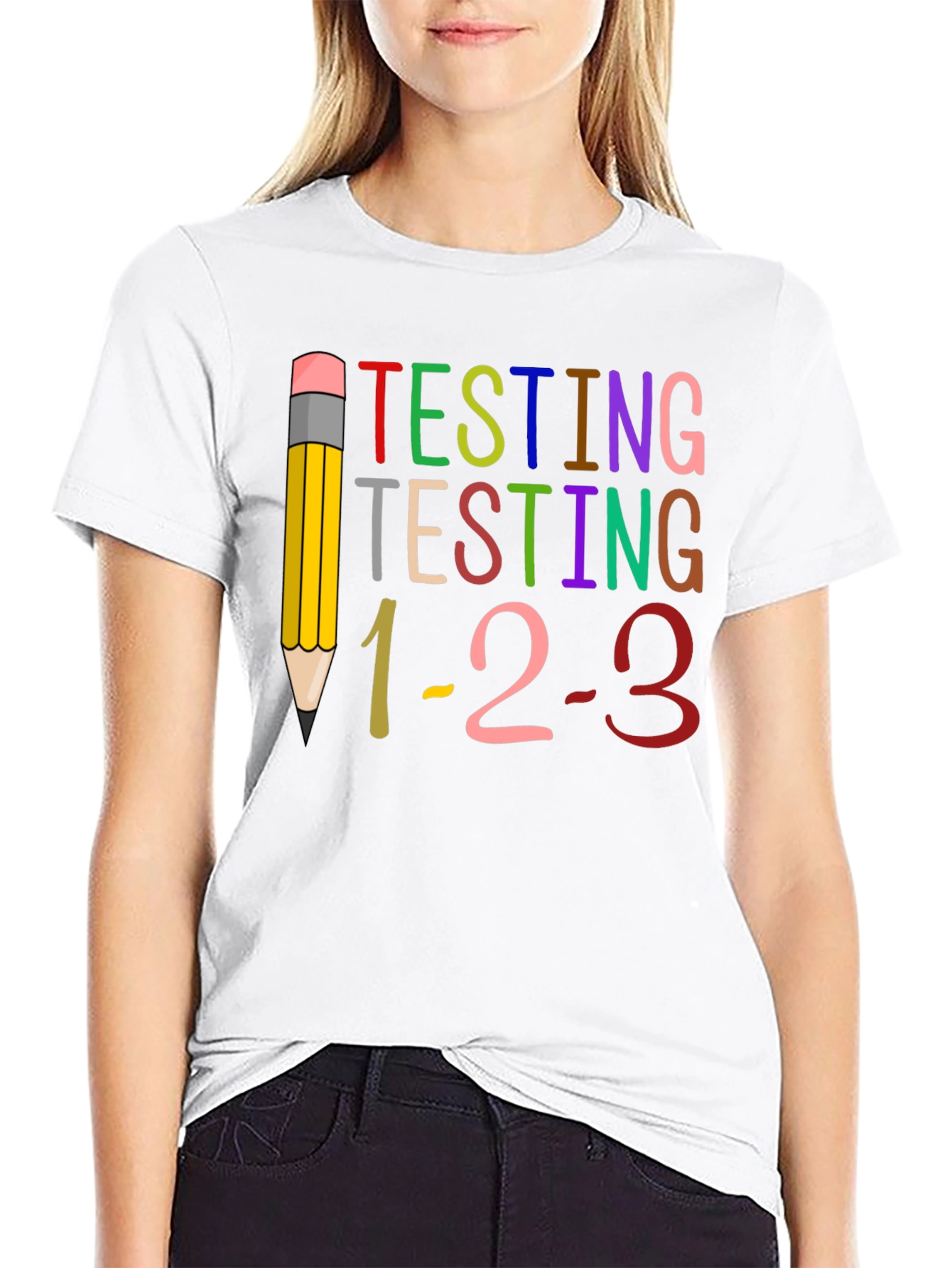 Camiseta Negra Testing 1-2-3 para Profesores