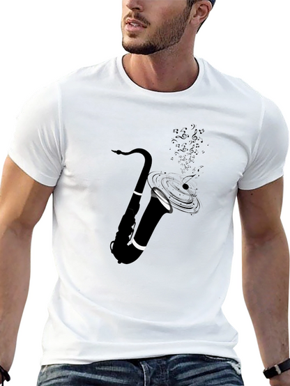 Camiseta Negra con Diseño de Saxofón Musical