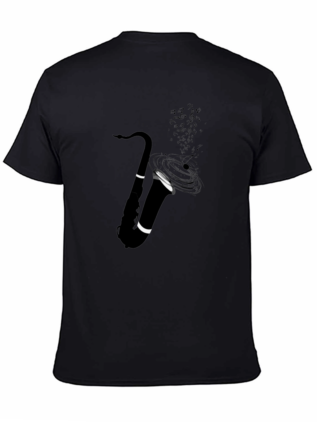Camiseta Negra con Diseño de Saxofón Musical