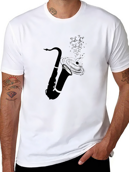 Camiseta Negra con Diseño de Saxofón Musical