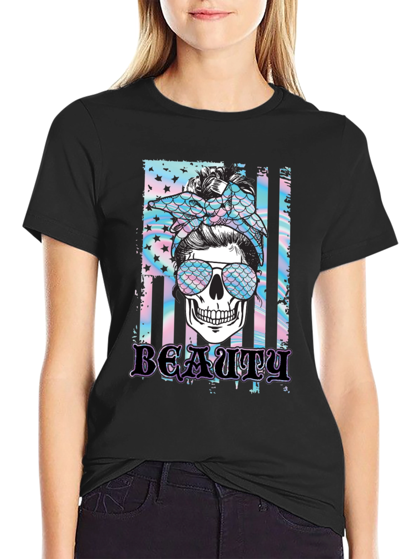 Camiseta Negra Calavera Beauty