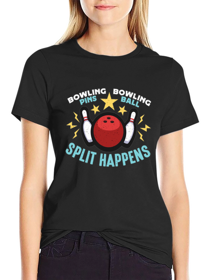 Camiseta Negra Bolos Divertida Split Happens