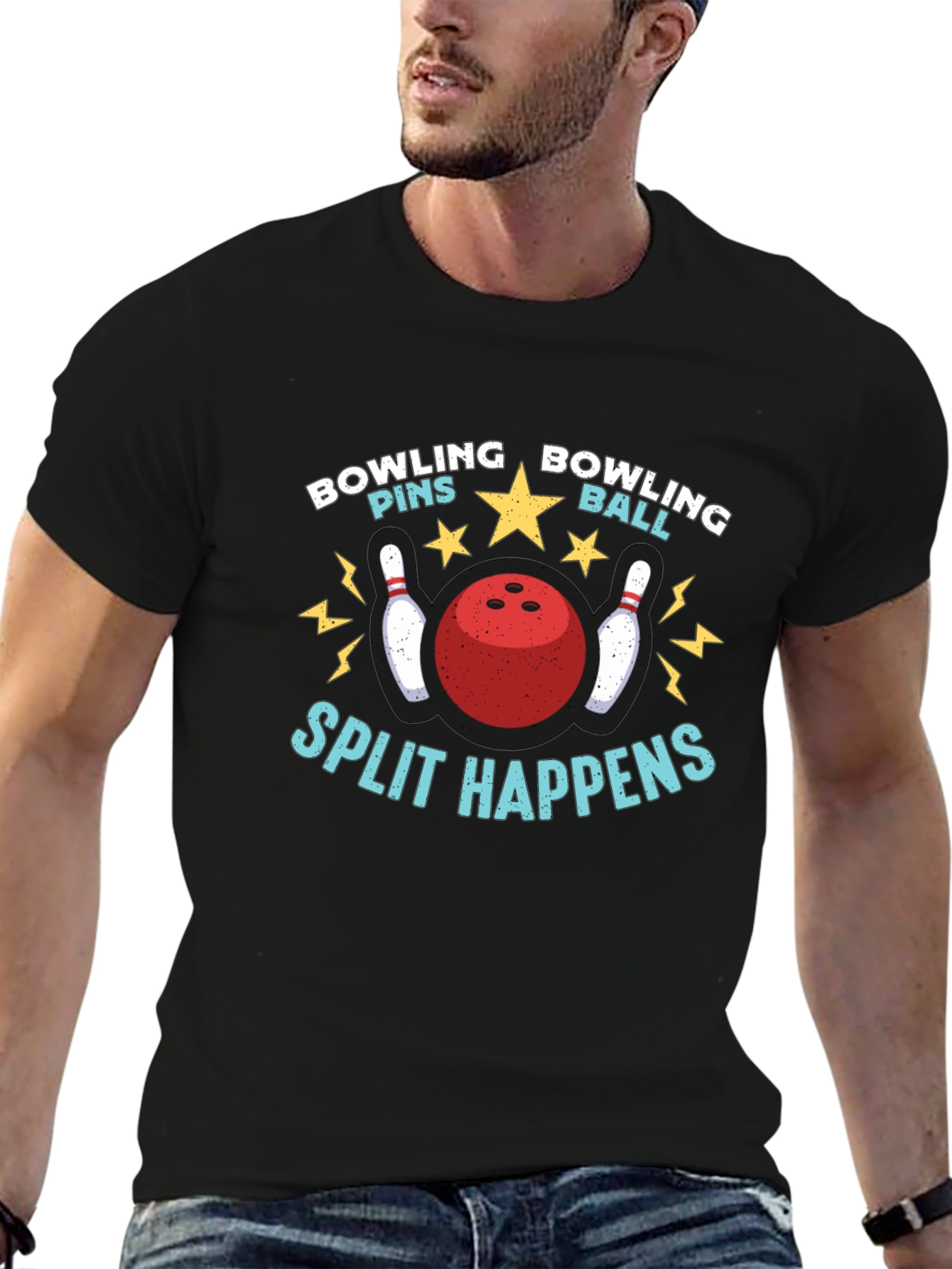 Camiseta Negra Bolos Divertida Split Happens