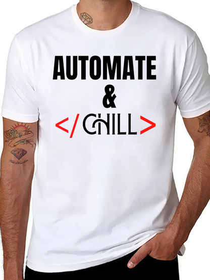 Camiseta Negra Automatiza & Chill para Programadores