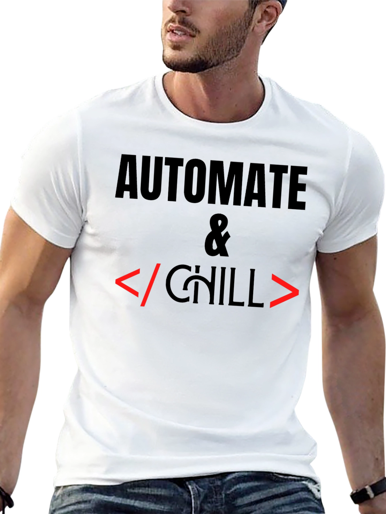 Camiseta Negra Automatiza & Chill para Programadores