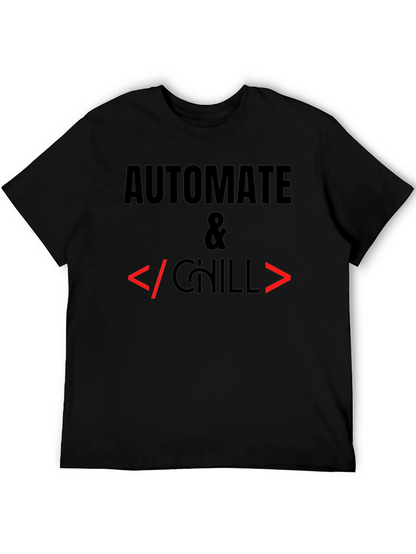 Camiseta Negra Automatiza & Chill para Programadores